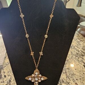 Gold Rhinestone Cross Necklace